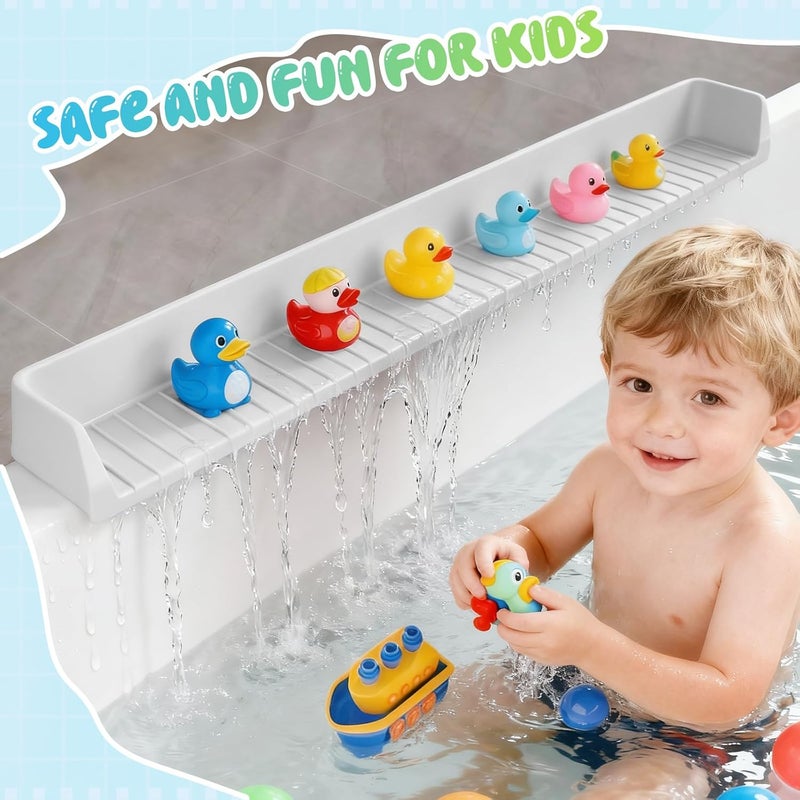 Dreamtop Bathtub Splash Guard for Tub Kids, 2.6FT Play Shelf for Bathing, Toy Tray Caddy Holder for Tub, Grey Silicone Tub Splash Guard Prevent Water Spills in Bathroom - Image 5